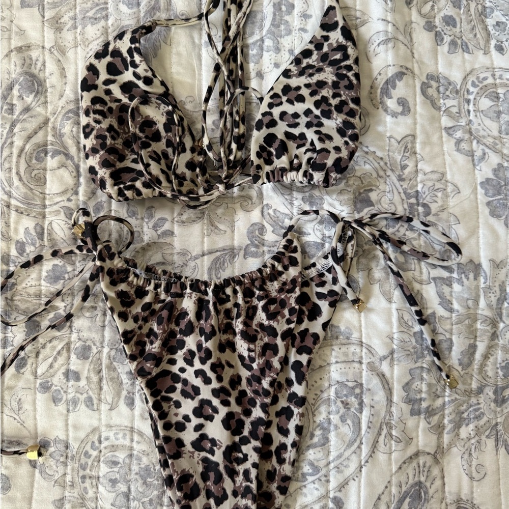 Leopard Print Halter Bikini Set